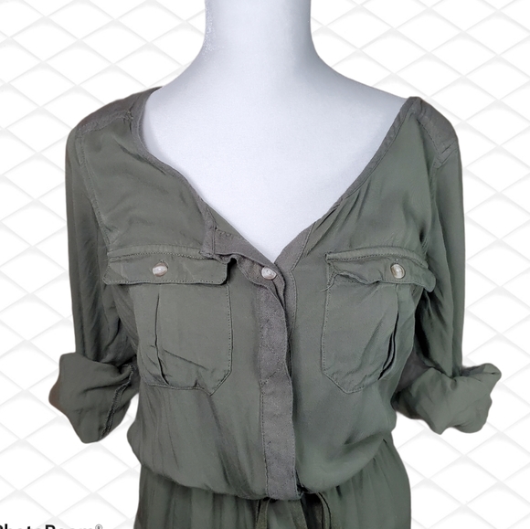 AEO Olive Green Casual Shirt Dress w/ Tie-waist - Picture 3 of 13
